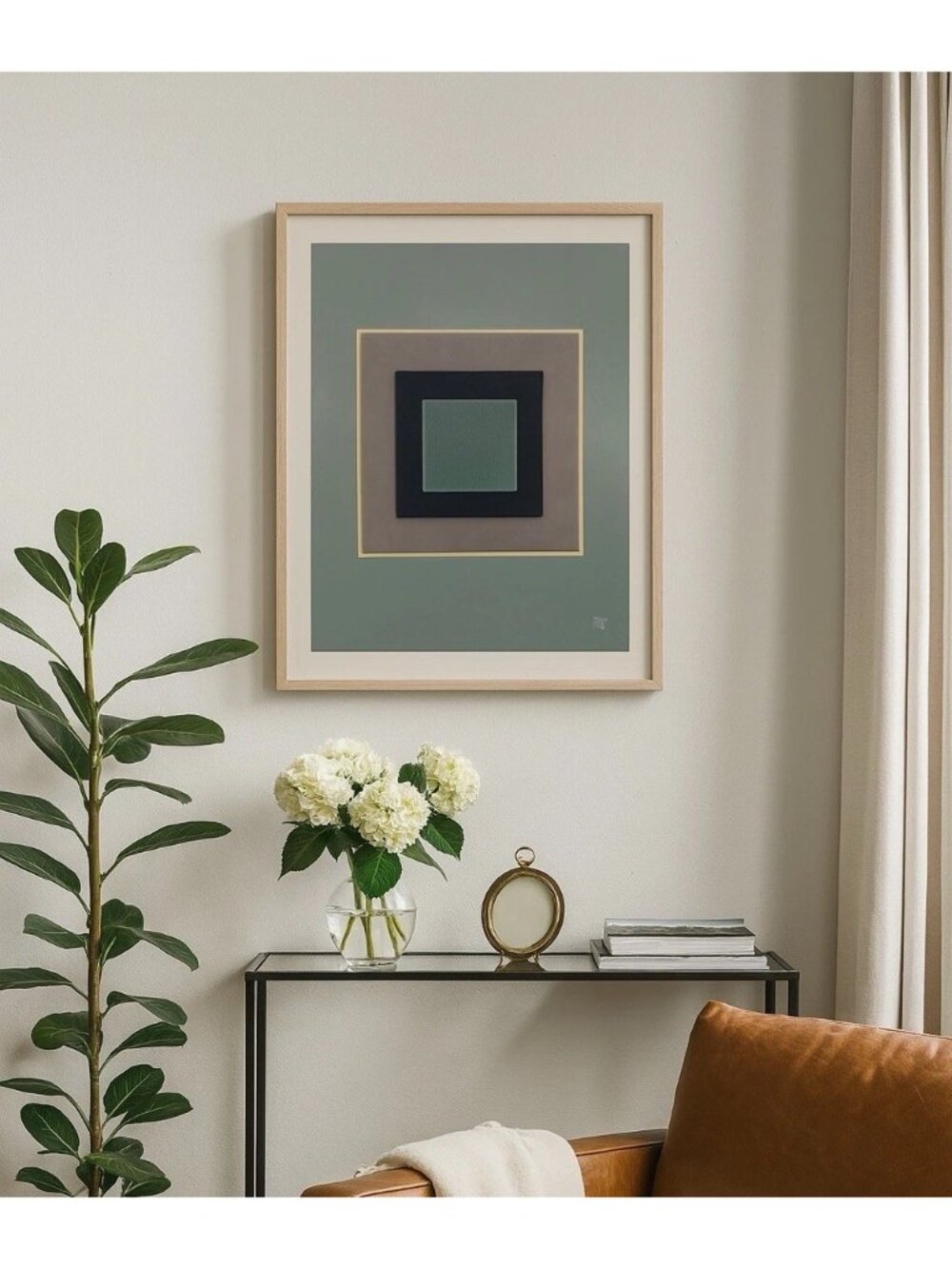 Minimalist Abstract Art – Geometric Leather & Acrylic Mixed Media Painting